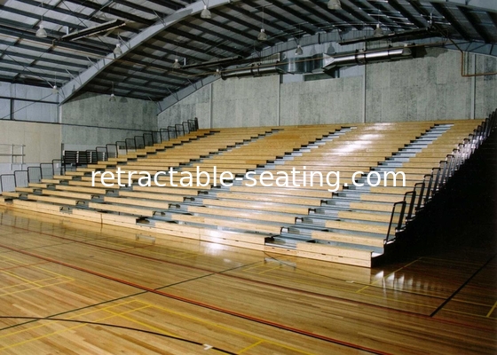 Natural Timber Retractable Bleacher Seating Customized Row Depth For Indoor