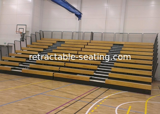 School Auditorium Retractable Gym Seating , Timber Bench Retractable Tiered Seating