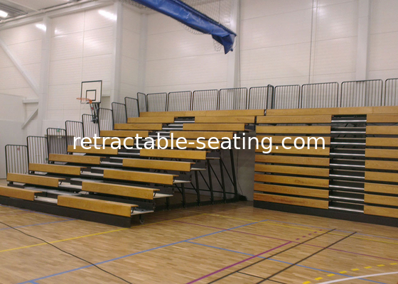 Wooden Retractable Indoor Bleachers Polymer Bench With Guardrail System