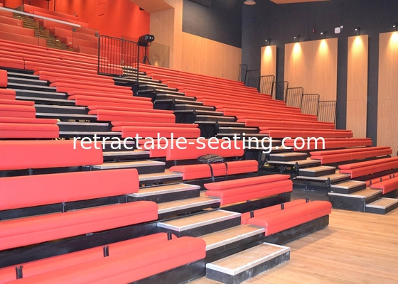 Customized Space Retractable Grandstands With Red Upholstered Bench