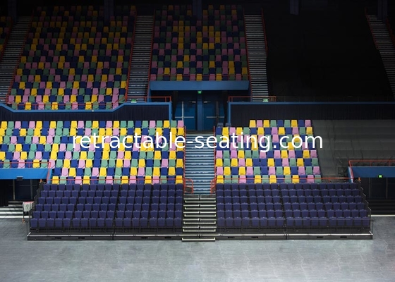 Premium Retractable Bleacher Seating Lether / Fabric Upholstery For Art Centers