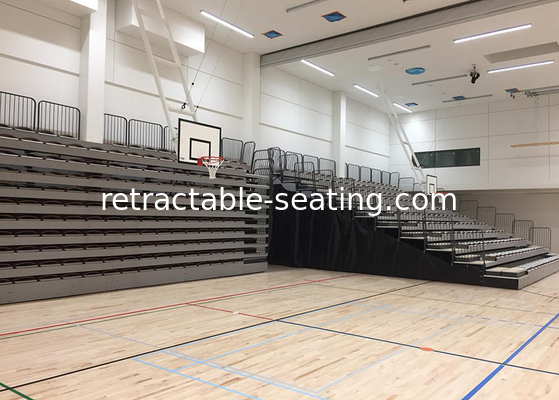 Audience Retractable / Telescopic Retractable Gymnasium Bleachers With Black End Curtains