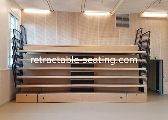 Elevated Telescopic Tribunes Retractable Bleacher Wall Attached Unit With Vertical Guardrail
