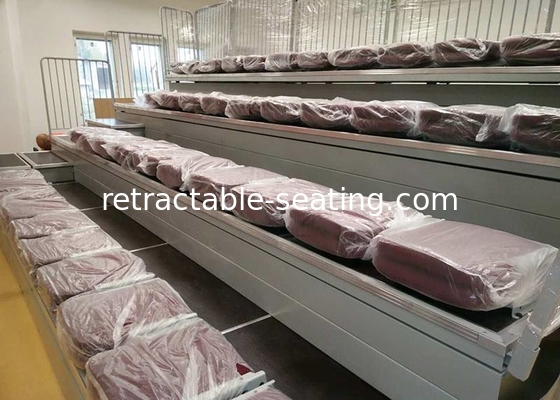 Moveable Temporary Retractable Bleacher Seating Wall Attached Unit Platform With Rear Guardrail