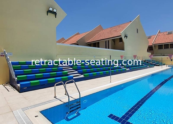 Swimming Baths Telescopic Tribunes Seating With HDPE Plastic Bench Seat