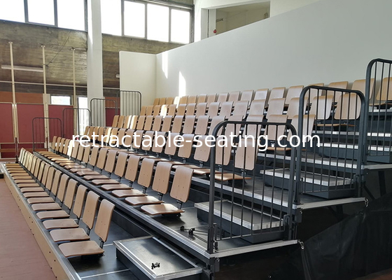Mobile Wood Telescopic Gym Bleachers Motorized Retractable Stadium Seating