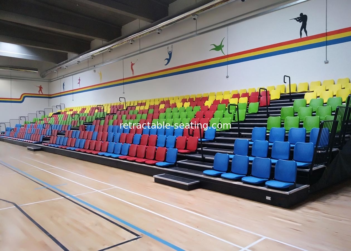 Floor Mounted Football Stadium Bleachers , Retractable Bleacher Seating With Wall Attached Platform